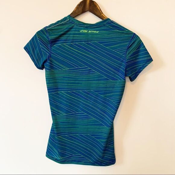 Under Armour Blue Yellow Stripes Fitted Heatgear Round Neck T-shirt - Picture 4 of 8